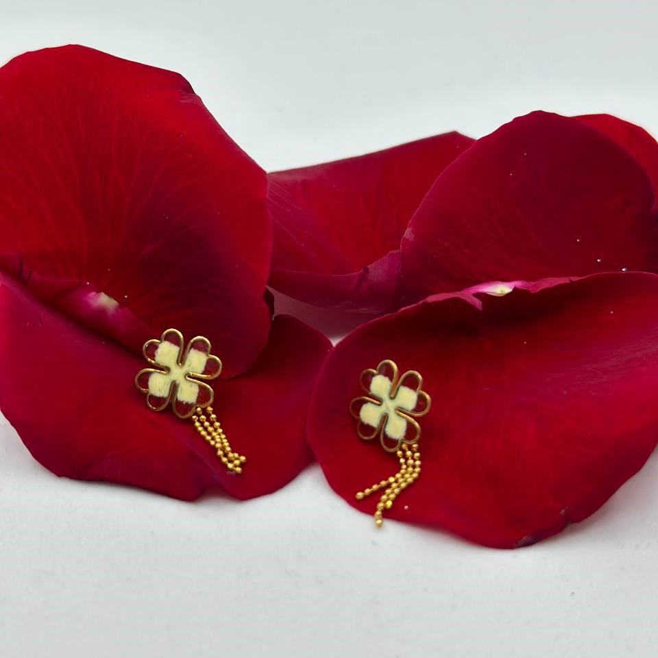 Red and white flower earrings